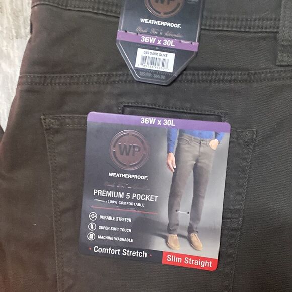 NWT Men’s Weatherproof Dark Olive 36W x 30L pants - Picture 2 of 5